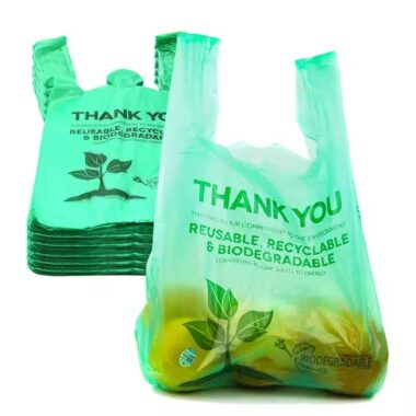 Factory direct eco-friendly biodegradable plastic t-shirt shopping bags for supermarket and grocery packaging