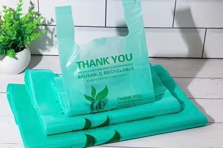 Eco-friendly biodegradable t-shirt plastic bags for grocery and retail use