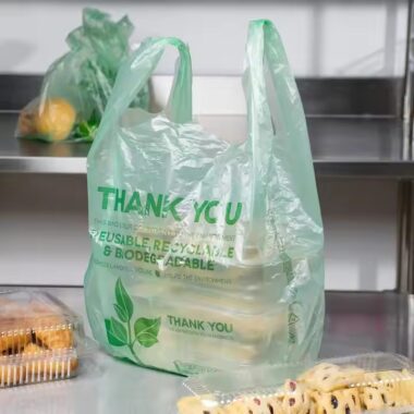 Eco-friendly biodegradable t-shirt plastic bags for grocery and retail use