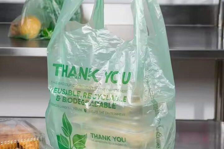 Eco-friendly biodegradable t-shirt plastic bags for grocery and retail use