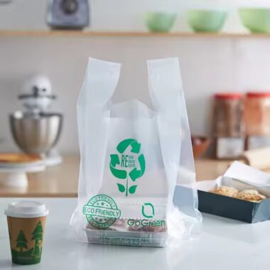 Eco-friendly biodegradable t-shirt plastic bags for grocery and retail use