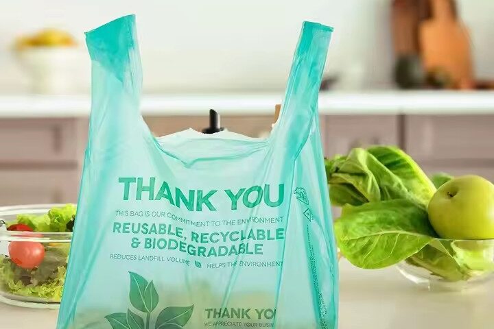 Eco-friendly biodegradable t-shirt plastic bags for grocery and retail use
