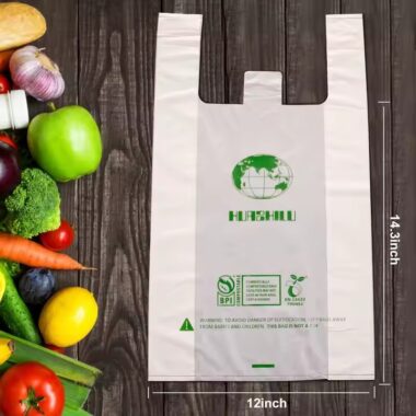 Custom printed biodegradable bio plastic shopping bags for grocery and retail use