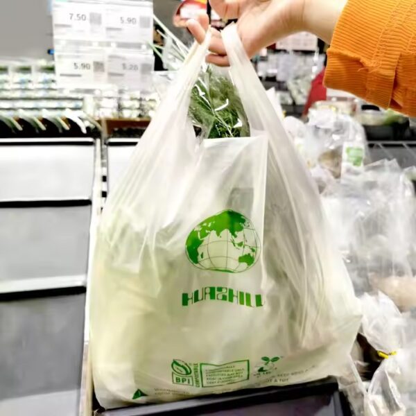 Custom printed biodegradable bio plastic shopping bags for grocery and retail use