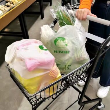 Custom printed biodegradable bio plastic shopping bags for grocery and retail use