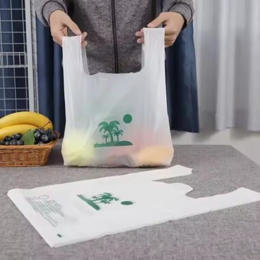 Custom printed biodegradable bio plastic shopping bags for grocery and retail use