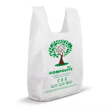 Biodegradable bio plastic bags for grocery and supermarket packaging with custom branding