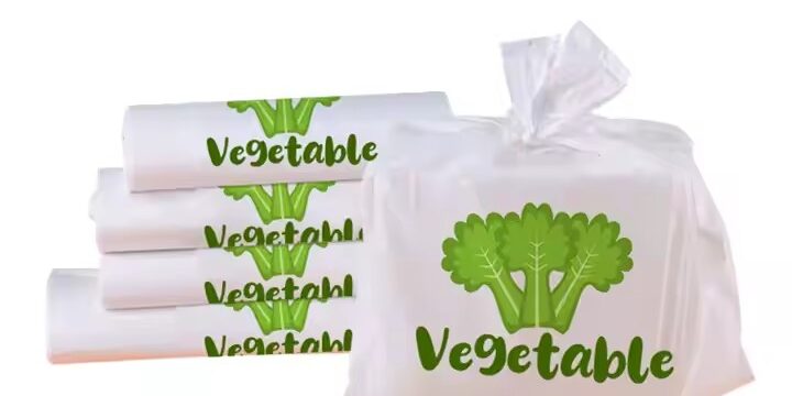 Biodegradable bio plastic bags for grocery and supermarket packaging with custom branding