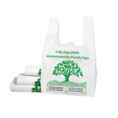 Biodegradable bio plastic bags for grocery and supermarket packaging with custom branding