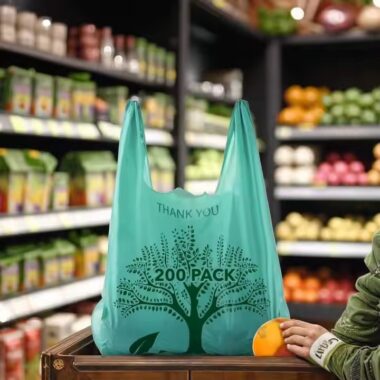Custom biodegradable plastic shopping bags made from 100% compostable material