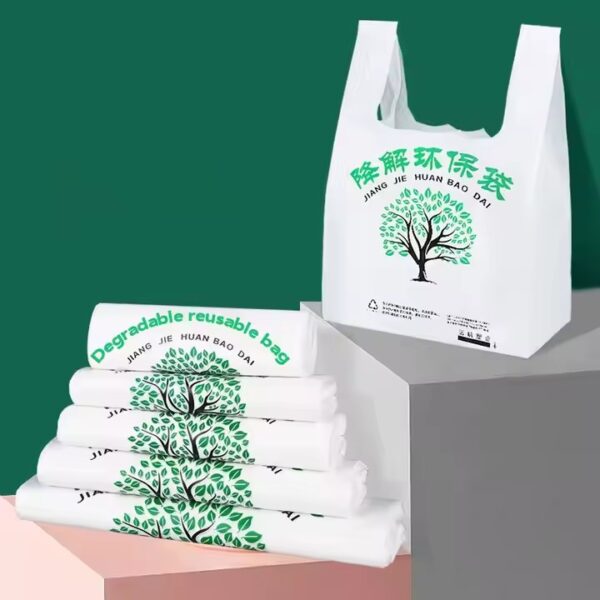 Eco-friendly biodegradable t-shirt vest shopping bags customized for grocery stores