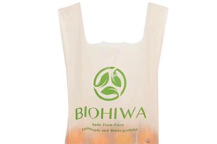 Eco-friendly t-shirt-style biodegradable grocery bag (4) Biodegradable t-shirt bag for grocery use